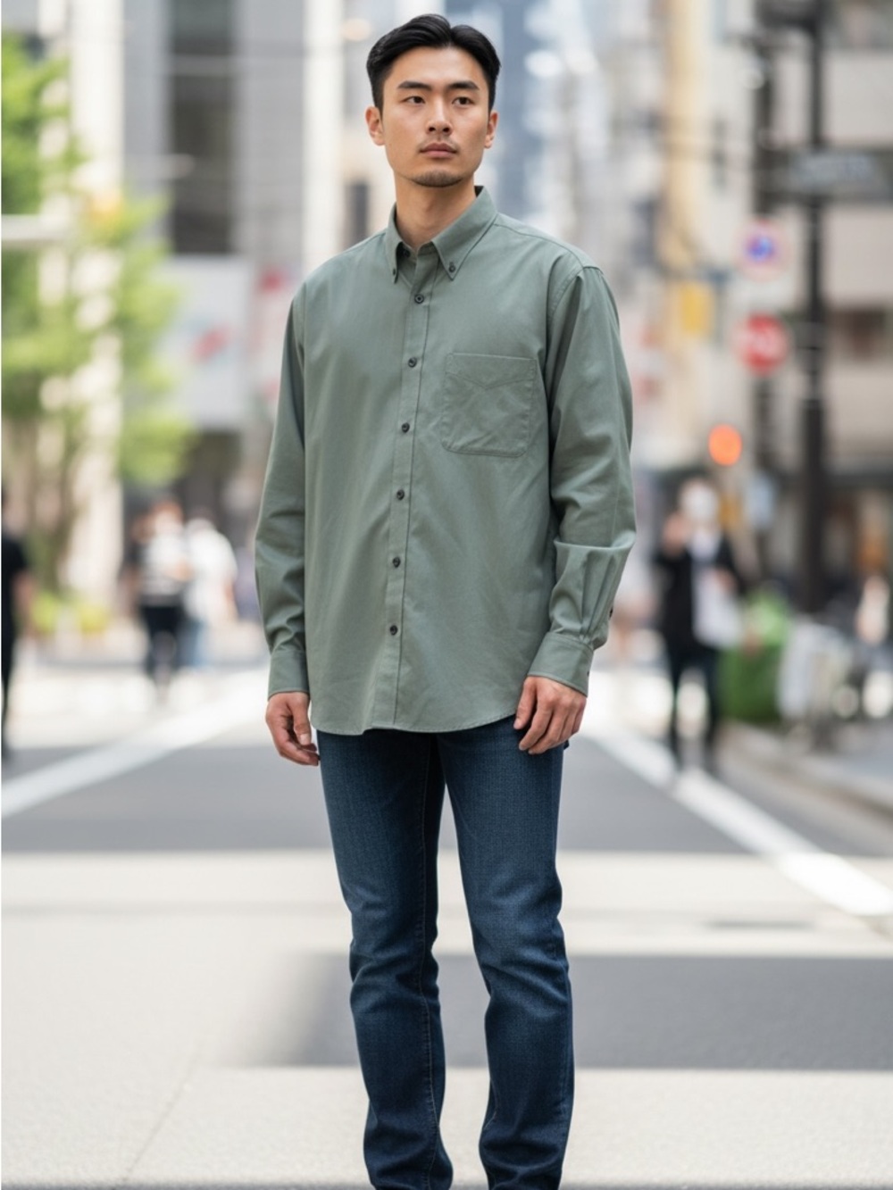 Yves Saint Laurent YSL Sage Green Men's Button-Down Long Sleeve Shirt